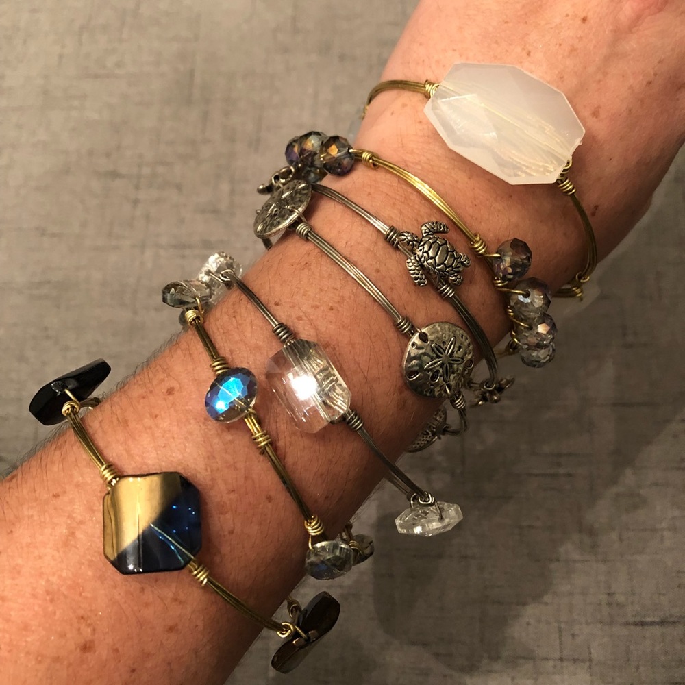 Gemstone and Beaded Bangle Bracelets - Picture 2 of 5